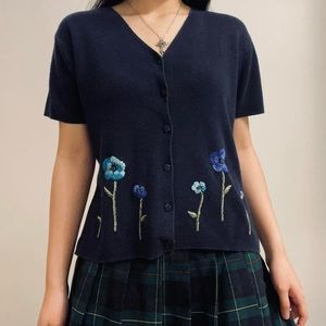 Vintage 80s cottagecore ramie & cotton knit button up flower shirt